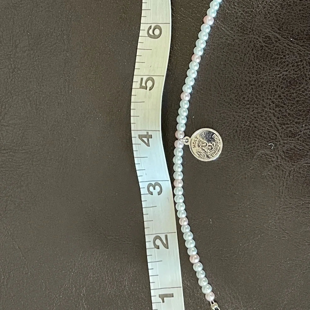 Faux pearl bead First Communion child bracelet with adjustable links